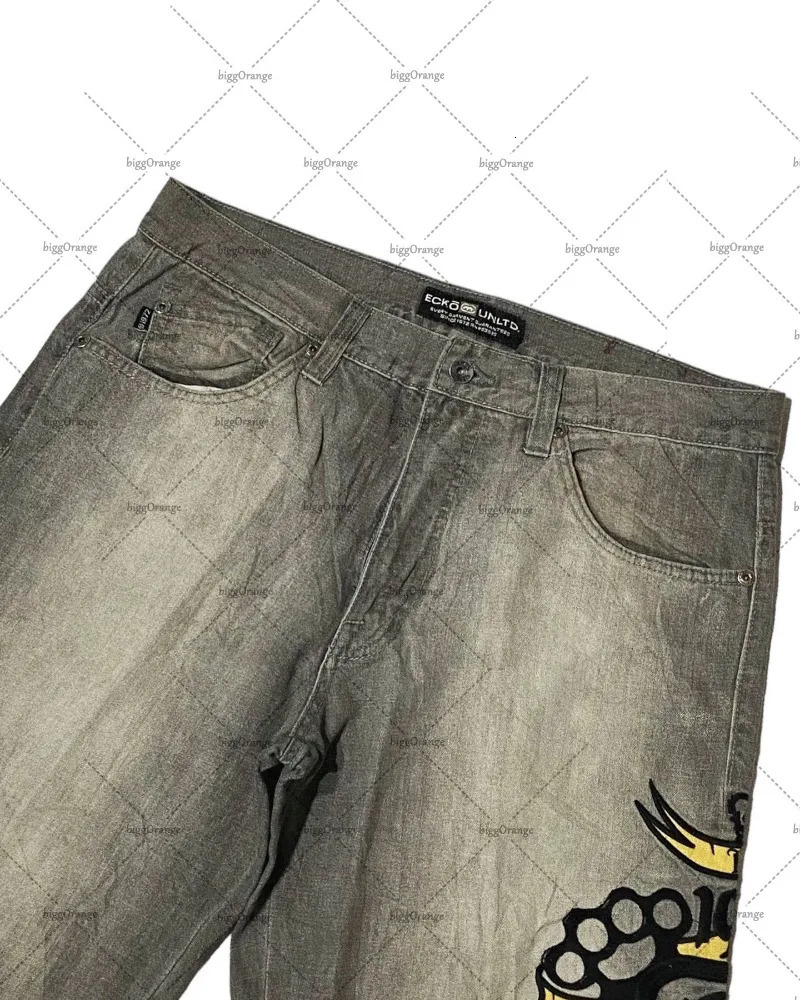 Men's Jeans Y2K American Style Embroidered High-waist Jeans Men High Street Trendy Straight Pants Casual Loose Oversized Wide-leg Pants 231110