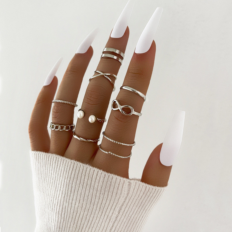 Band Rings 9pcs Punk Gold Color Chain Rings Set For Women Girls Fashion Irregular Finger Thin Rings Gift Female Knuckle Jewelry Party 230410