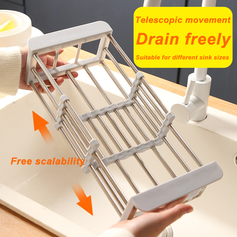 Storage Holders Racks Adjustable Dish Drying Stainless Steel Drainer Fruit Vegetable Kitchen Sink Drain Holder 230410