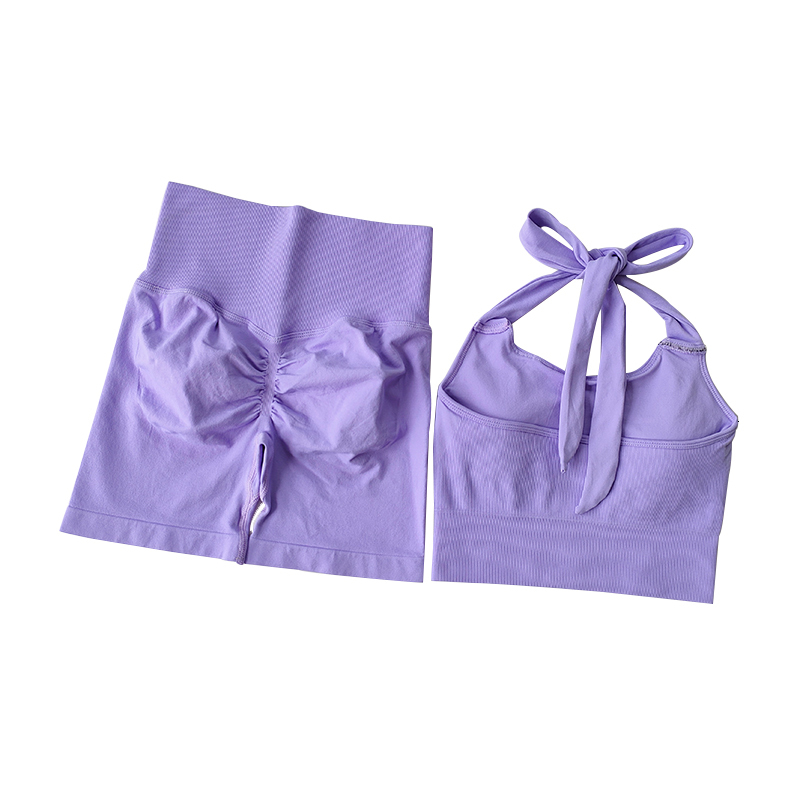 Yoga Outfit Peach Hip Lifting Suit Neck Hanging Sports Bra Shockproof Gathering Quick Drying Short Set Gym Fitness Running 230411