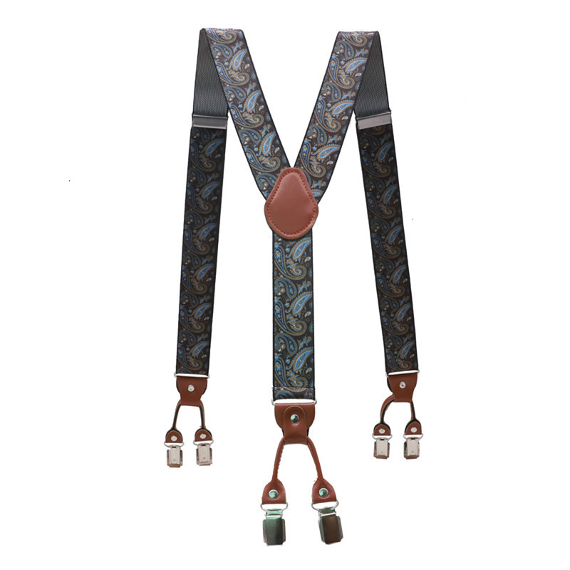 Suspenders Men Suspenders Brown Leather 6 Clips Braces Vintage Unisex Casual Suspensorio Tirante Trousers Strap Bretele Wedding Accessories 230411