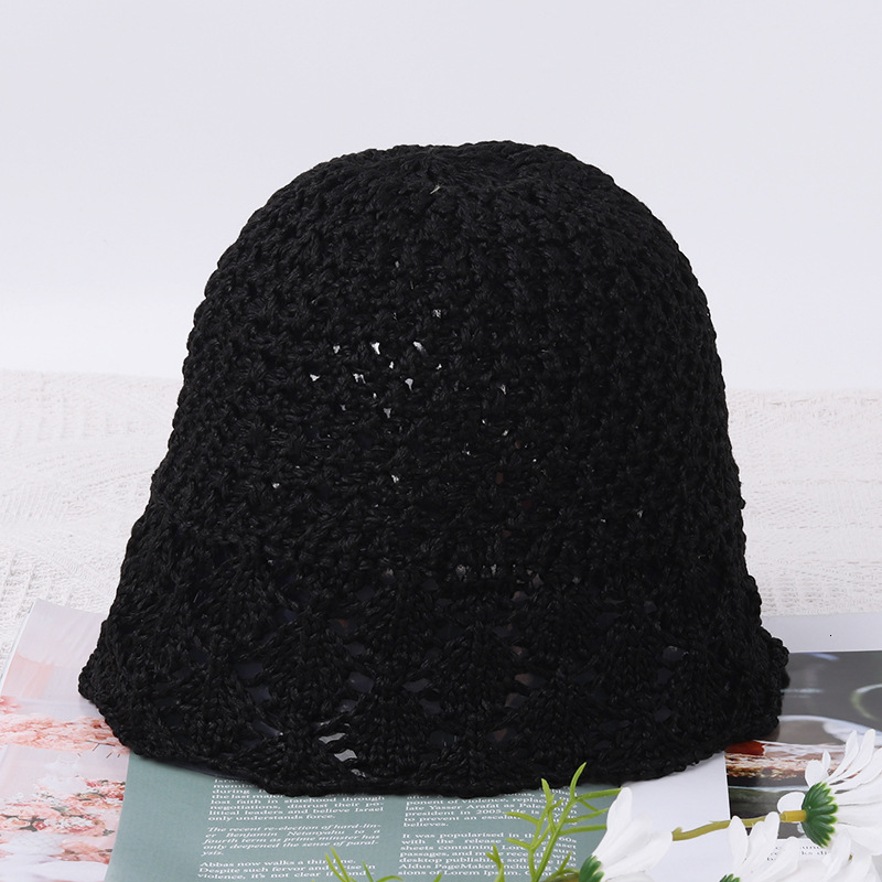Stingy Brim Hats Women Summer Crochet Hollow Bucket Hat Sunscreen Breathable Japanese Fashion Sun Cap Outdoor Straw Panama Hat 230411