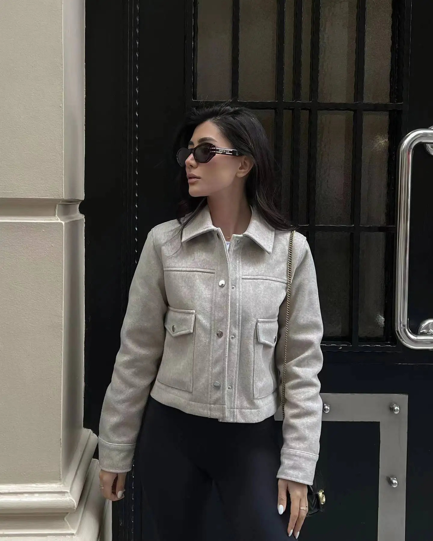 Women's Wool Blends SLTNX TRAF Fashion 2023 Women's Jacket Chic Turndown Collar with Button Autumn Winter Coat Ladies Elegant In 231120