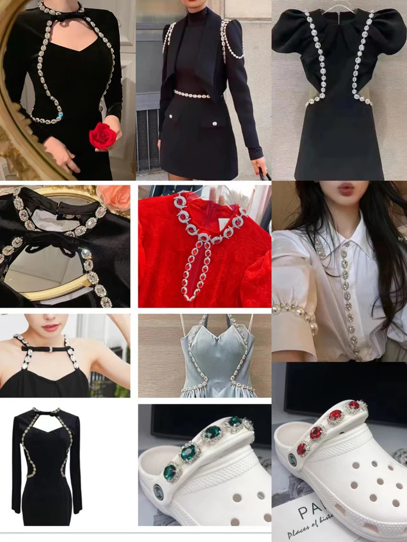 Chokers Qing Family Mixed Color Oval Glass Crystal Cup Chain Sew On Wedding Dress Belt Clothes Shoes Bags Trim DIY Accessorie 231110