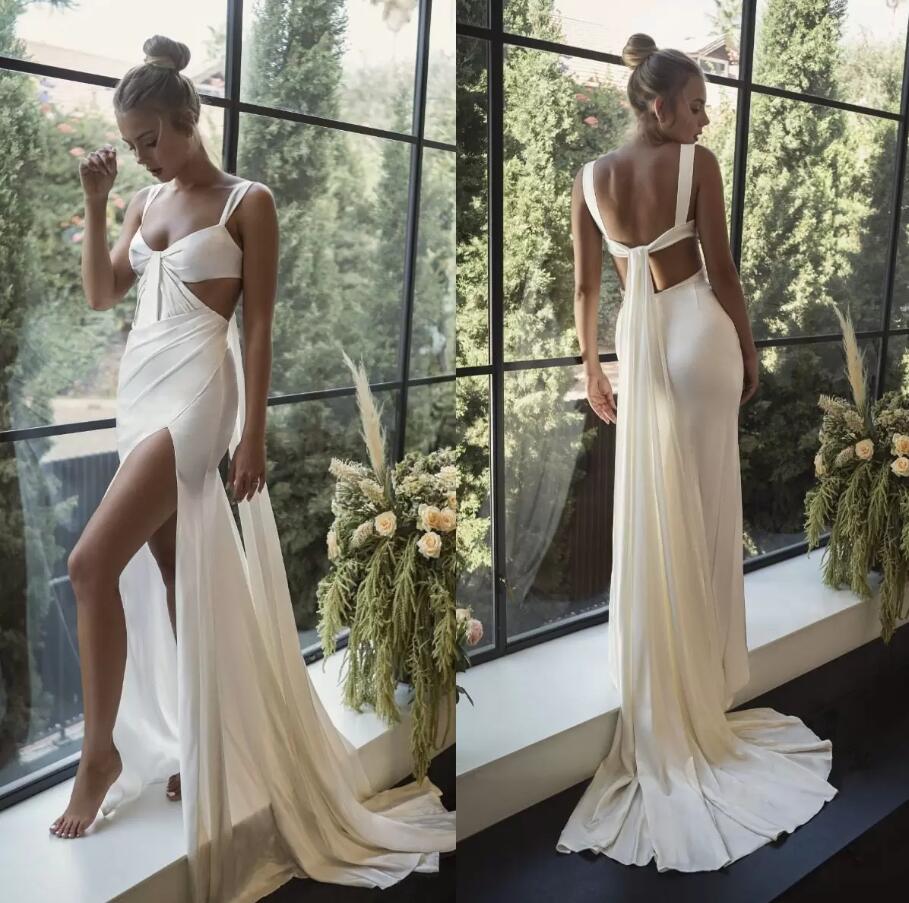 Beach Simple Mermaid Wedding Dresses modern Sweetheart Neck Side Split Backless matte stain Bridal Gowns vestidos de novia