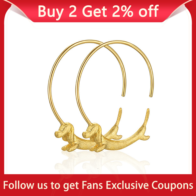 Hoop Huggie Lotus Fun 18K Gold Female Flying Dachshund Dog Big Round Hoop Earrings Trend Real 925 Sterling Silver Women Jewelry 230411