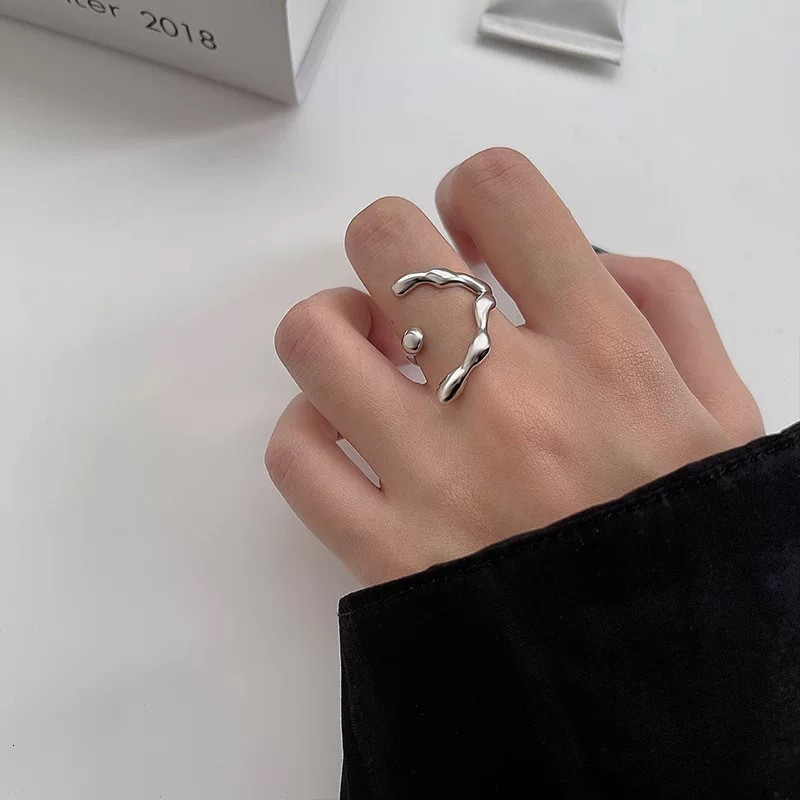 Band Rings Punk Irregular Liquid Lava Open Ring Women Vintage Silver Color Metal Ring Cuff Hip Hop Personality Simple Fidget Ring Jewelry 230410