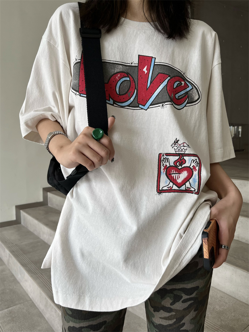 Mens TShirts A letter from Saint Michel Love Ti Cupid printed with old short sleeve American style loose casual street Tshirt for men 230410