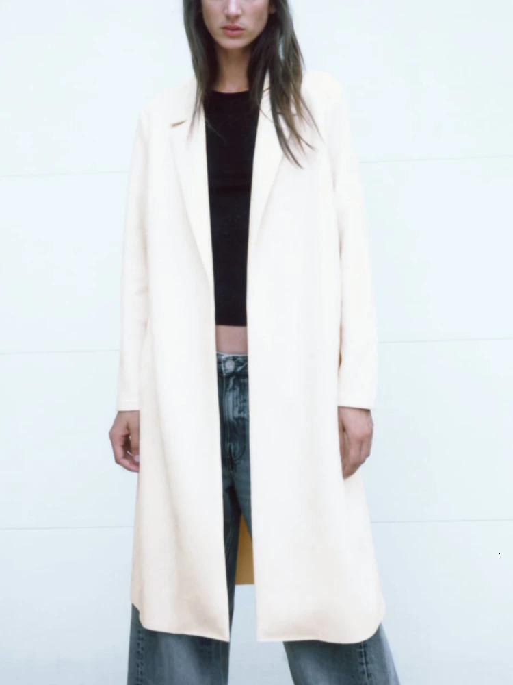 Women's Wool Blends Fall Winter Faux Suede Coat Jacket Lapel Collar Long Sleeves Open Front Mid Texture Female Overcoat 231110