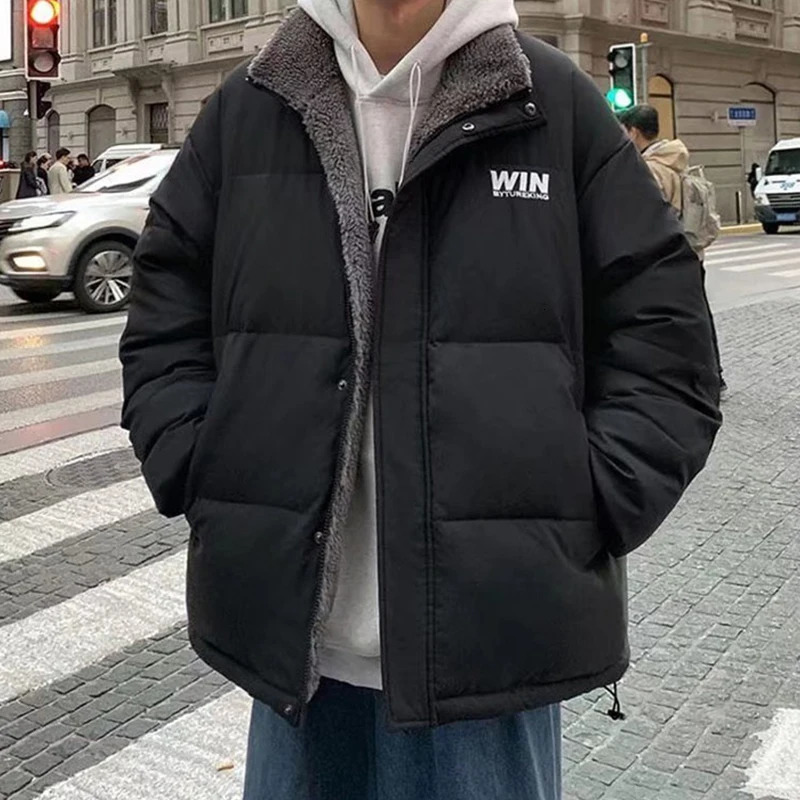 Men's Down Parkas Winter Two Sided Wear Lamb Fleece Parka Coat Men Thick Loose Warm Fashion Solid Cotton Padded Jacket Vintage Parkas Jacket 2311
