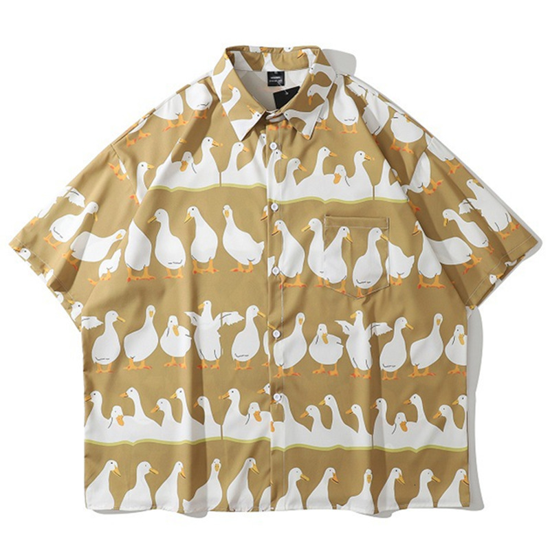 Men's Casual Shirts Mens Harajuku Hawaiian Shirt Little White Goose Full Print Short Sleeve Shirts Hip Hop Casual Streetwear Summer Blouse Tops 2