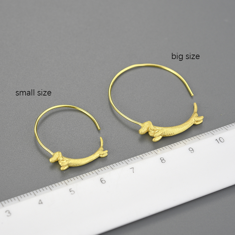 Hoop Huggie Lotus Fun 18K Gold Female Flying Dachshund Dog Big Round Hoop Earrings Trend Real 925 Sterling Silver Women Jewelry 230411