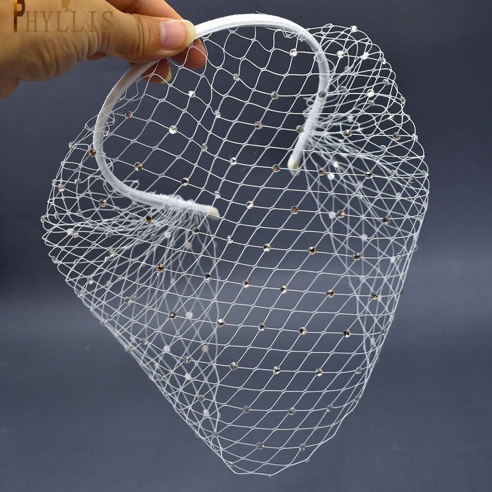 Wedding Hair Jewelry JM06 Birdcage Veil Blusher Veil White Headband Veil for Bridal Fascinators Black Face Net Mask Hair Jewelry Accessories Veils 230