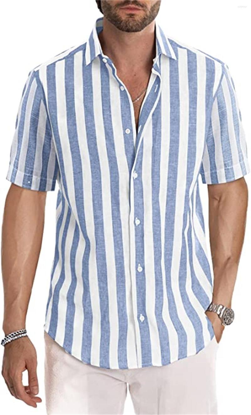 Men's Casual Shirts Men Patchwork Stripe Tops Fashion Well Fitting Comfortable Contrast Color Laepl Button