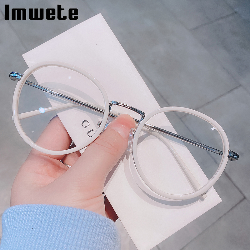 Sunglasses Frames Imwete Fashion Big Round Glasses Frame Men Women Metal Glasses Frames Vintage Optical Eyeglasses Black White Spectacles 230411