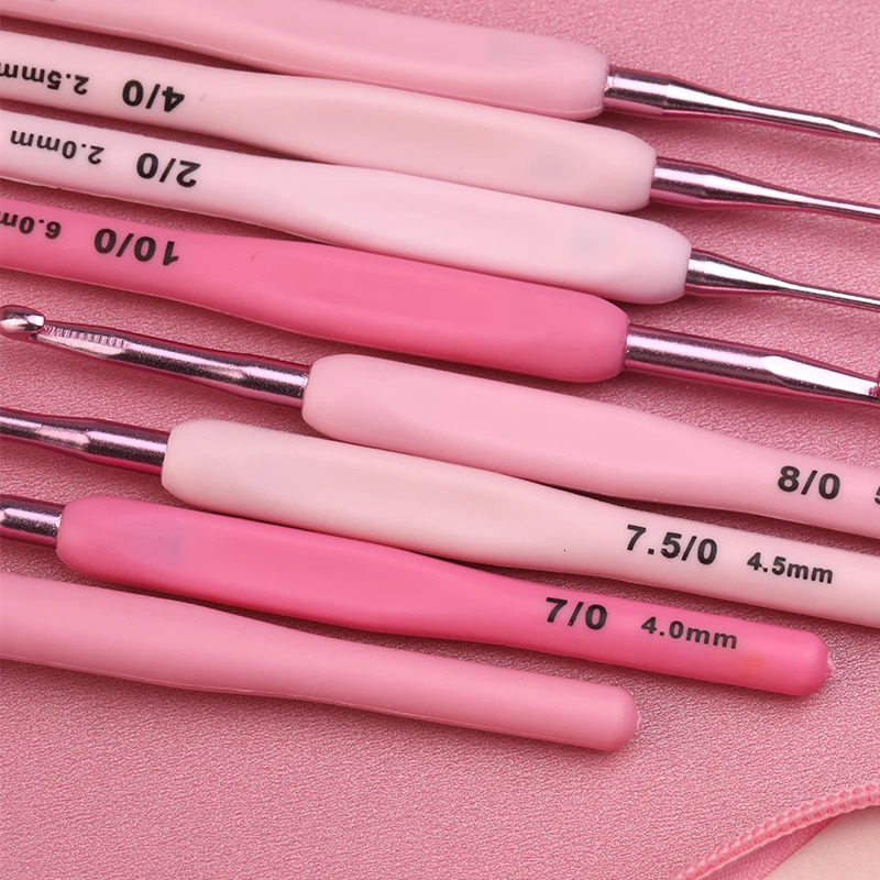 Other TLKKUE Crochet Hooks Set Pink Color Plastic Handle Knitting Hook Needles For Crocheting Knit DIY Sewing Accessories Tools 231110