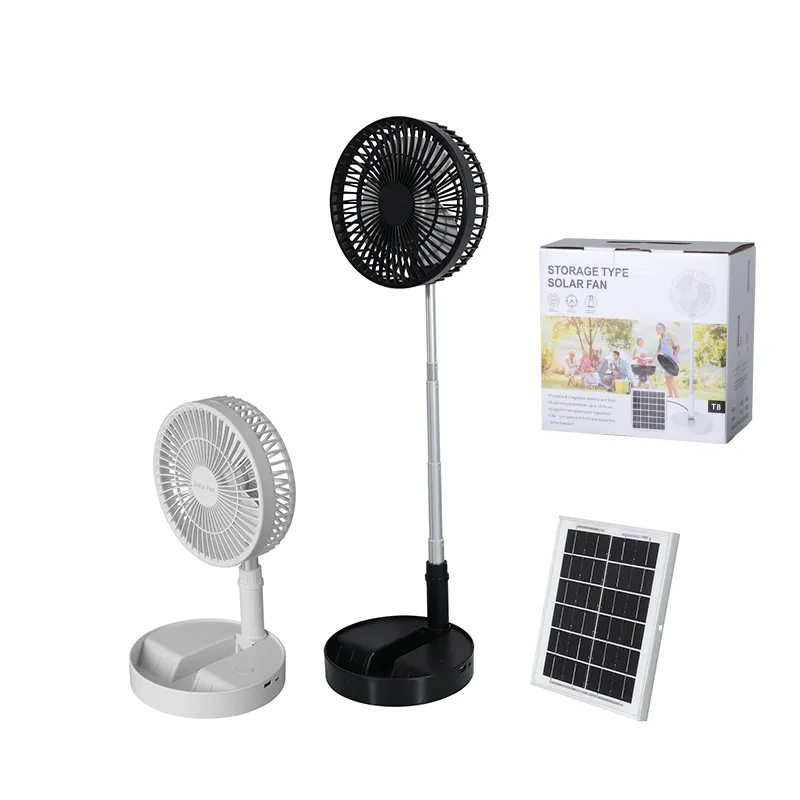 

Solar Fan 3 Gears Solar Light Accessories USB Rechargeable Retractable Foldable Outdoor Camping Fan Mobile Phone Charging, Black