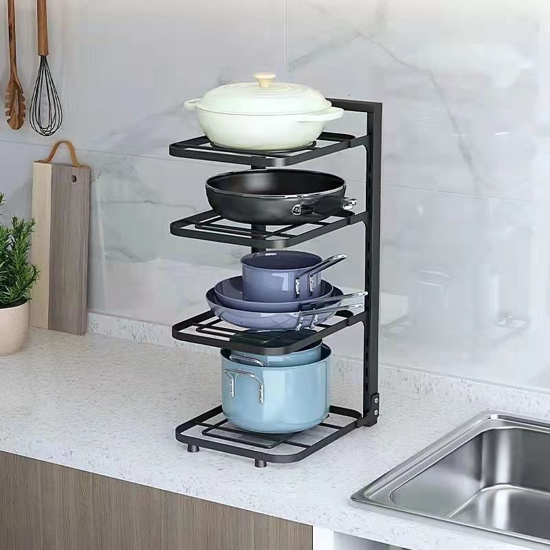 Storage Holders Racks Stainless Steel Kitchen Pot Organizer Sewer Special Cookware Adjustable Counter Pantry Table Cabinet 230410
