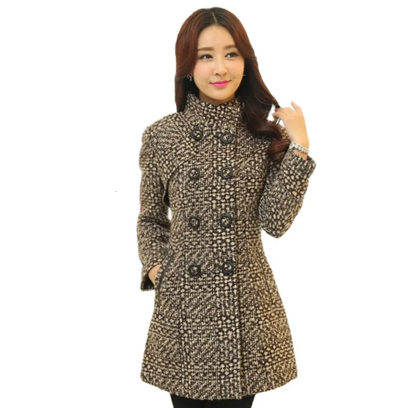 Women's Wool Blends Coat Winter 2023 Autumn Fashion Elegant Mother Turtleneck Plaid Slim Long Tweed Woolen Outerwear Female 231110