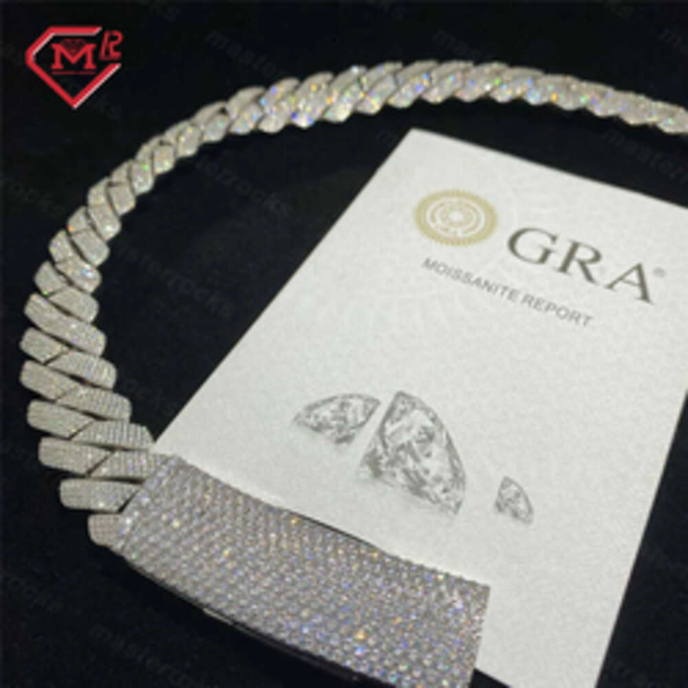 necklace moissanite chain Custom 20mm Width 4 Rows Miami Cuban Link Bling Real S925 Heavy Hip Hop Chain Vvs Moissanite Chain Cuban