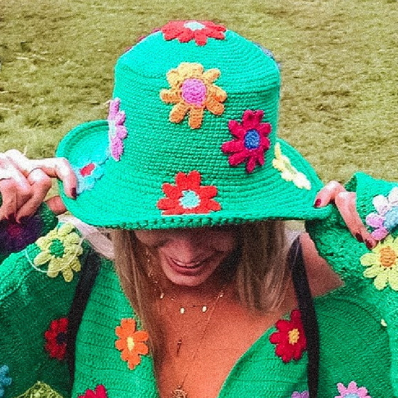 Stingy Brim Hats Doury y2k Knitted Bucket Hats Women Flower Pattern Wide Brim Outdoor Sun Protection Bucket Cap Po Props Fisherman Hat 230411