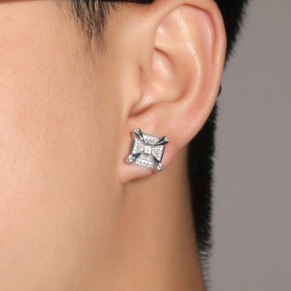 18K Platinum Plated Square Zircon Stud Earring Ear Bone Nail Women Men No Fading No Allergies 5A Zircon Earring