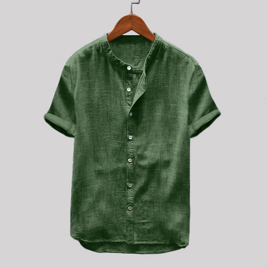Men's Casual Shirts Helisopus Autumn Breathable Men's Shirt Vintage Button Top Loose Short Sleeve Solid Lacquered Top Harajuku Shirt Camisa 