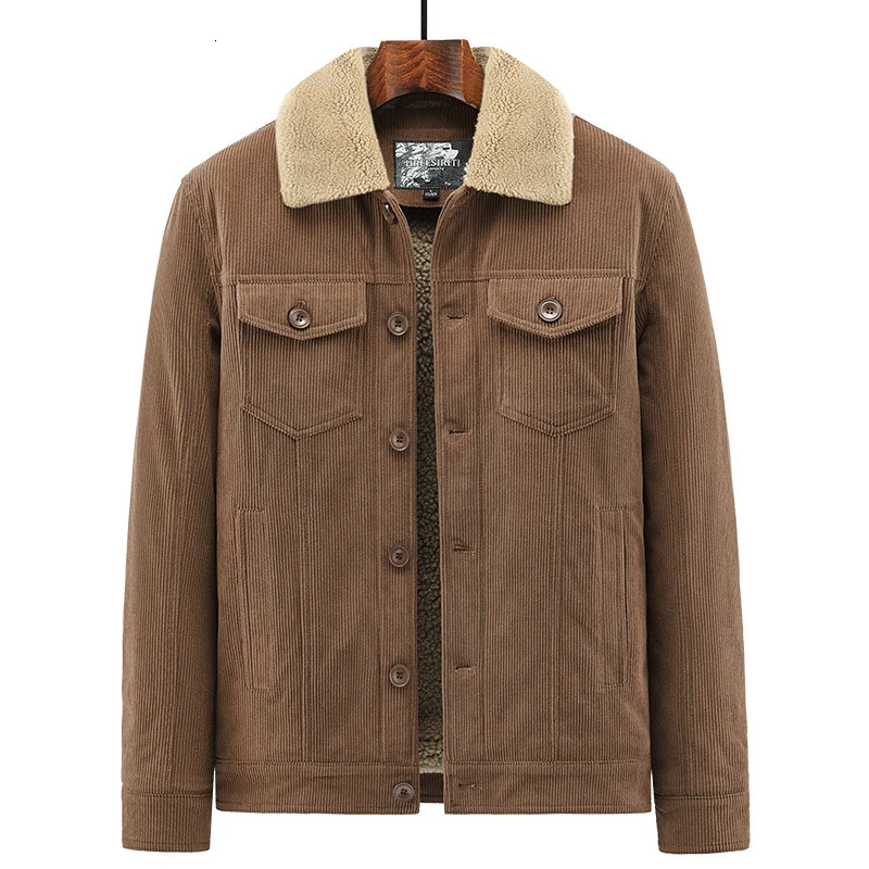 Men's Down Parkas Autumn Winter Men Warm Fleece Thick Windbreaker Jacket Men Fashion Fur Collar Corduroy Military Cargo Jacket Coat Male Outwear 