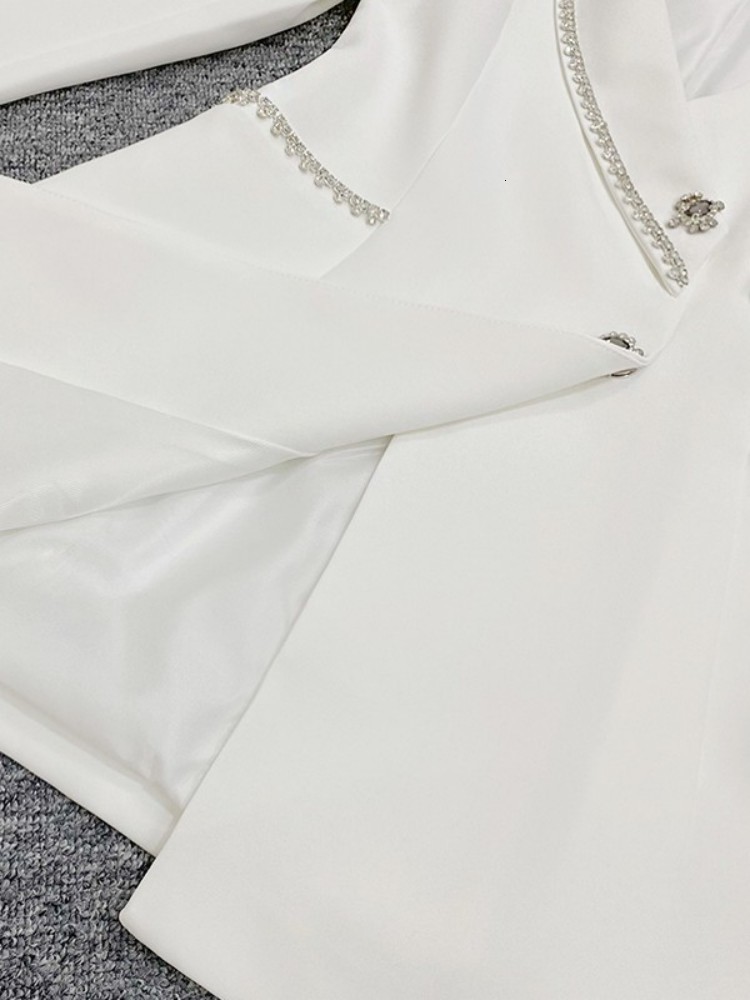 Women s Suits Blazers White Diamond Beading Medium Long Elegant Slim Single Breasted Suit Jackets Streetwear Ladies Full Sleeve Outwear S L 230411