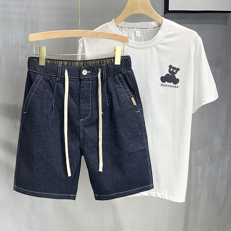 Men's Shorts Summer Men's Straight Denim Shorts Brushed Elastic Waist Bag Casual Men's Beach Shorts Cargo Jeans Bermuda 230412