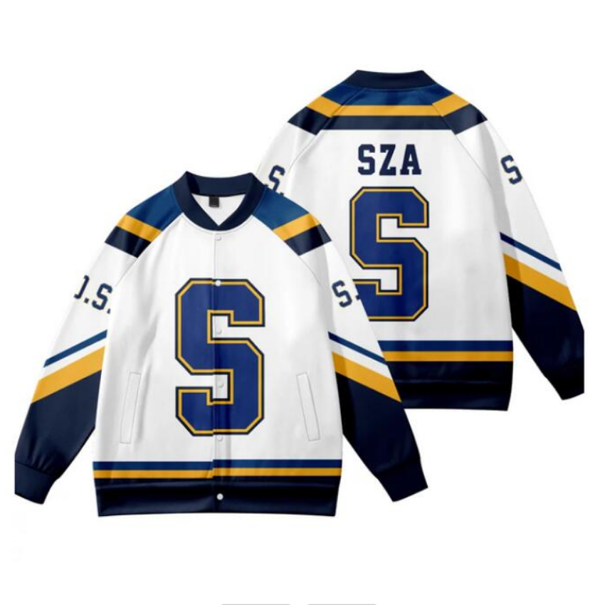 SZA JERSEY SOS New Album Merch Baseball Jacket Women Men Bomber Jacket Outerwear Streetwear Hip Hop College Baseball Uniform, 001
SZA JERSEY SOS New Album Merch Baseball Jacket Women Men Bomber Jacket Outerwear Streetwear Hip Hop College Baseball Uniform, 001