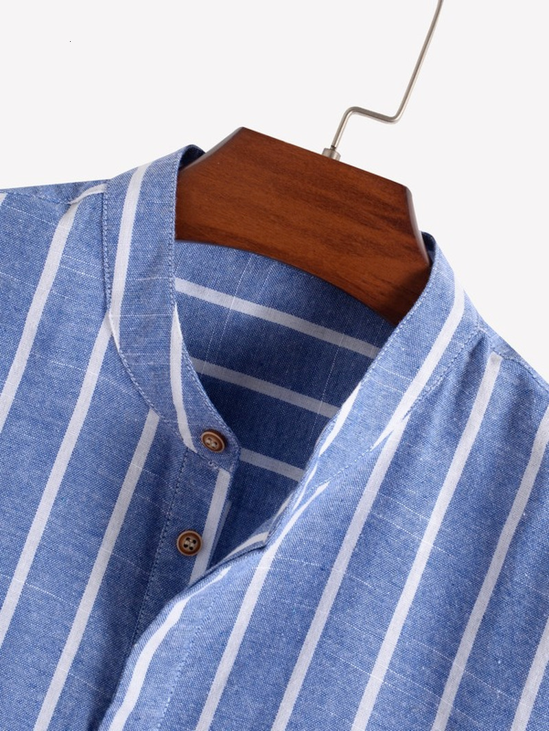 Men's Casual Shirts Men's Summer Men's Striped Half Button Shirt Fashion Short Sleeve Camisas Para Hombre 230412