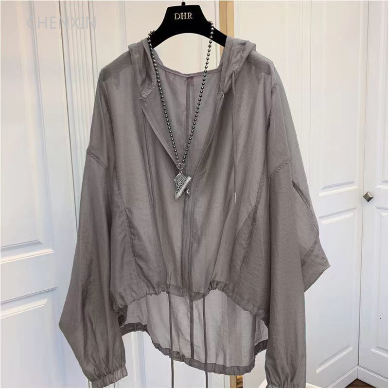 Women's Jackets Women's Hoodie Summer Sunscreen Zipper Coat Thin Loose Transparent Coat Breathable Lightweight Coat White 230412