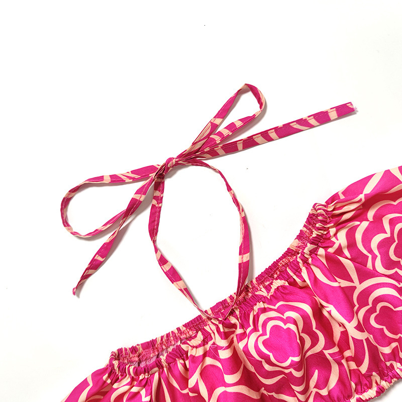 Clothing Sets Summer Girls 2 Pcs Set Toddler Halter Blouse Pants Kids Suit Baby Outfit Children Ootd Clothes Shoulderless Pink Wide Leg 2 7Y 230412