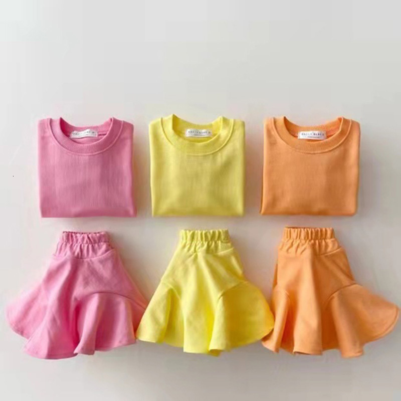 Clothing Sets 2023 Summer Girls Clothes Set Candy Color Long Sleeve Sweatshirts Skirts Baby 2PCS Suits 1 5 Years Kids Infant Girl Outfit 230412