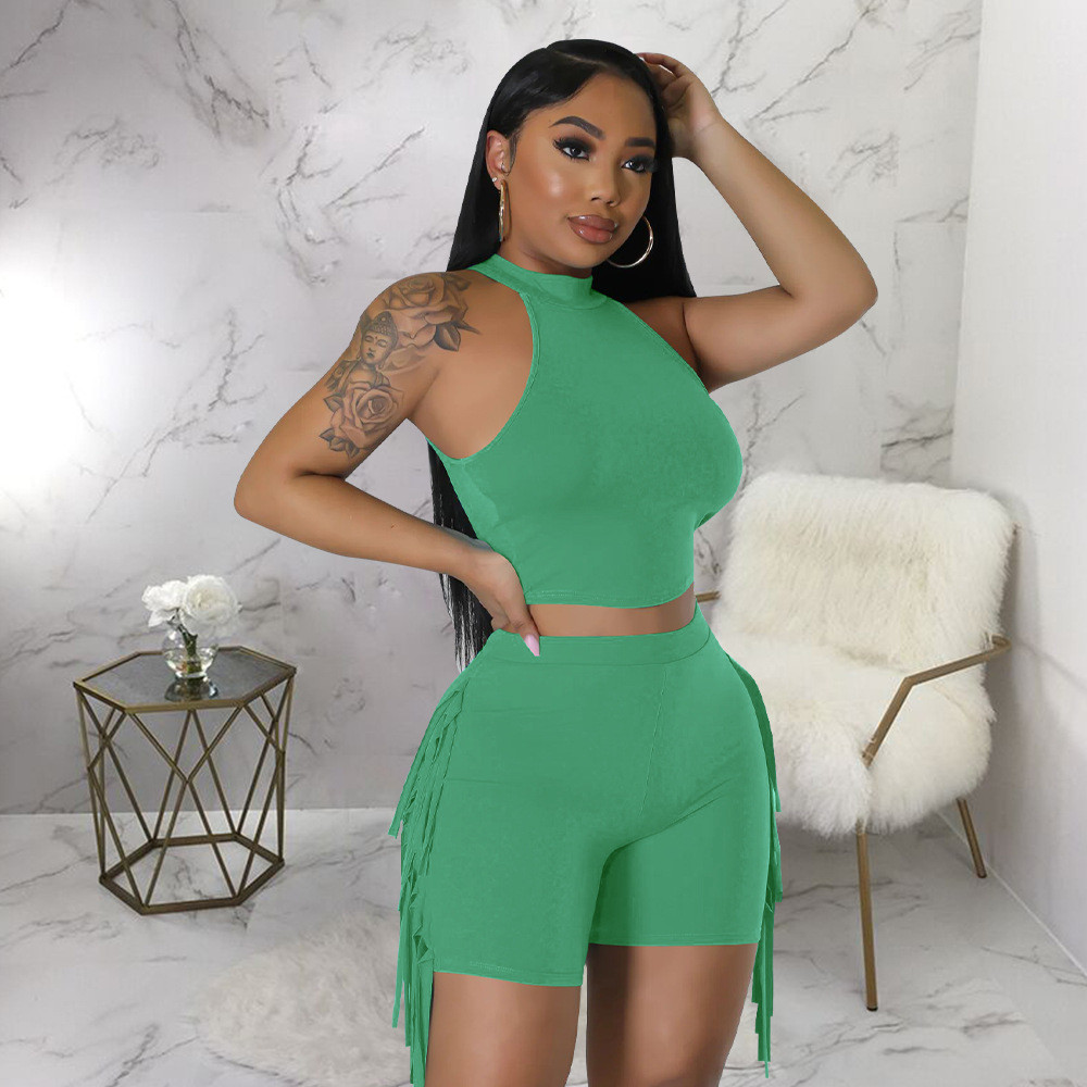 Designer Summer Outfits Women Tracksuits Two 2 Pieces Set Sleeveless Tank Top and Tassels Shorts Matching Solid Sportswear Bulk items Wholesale Clothe