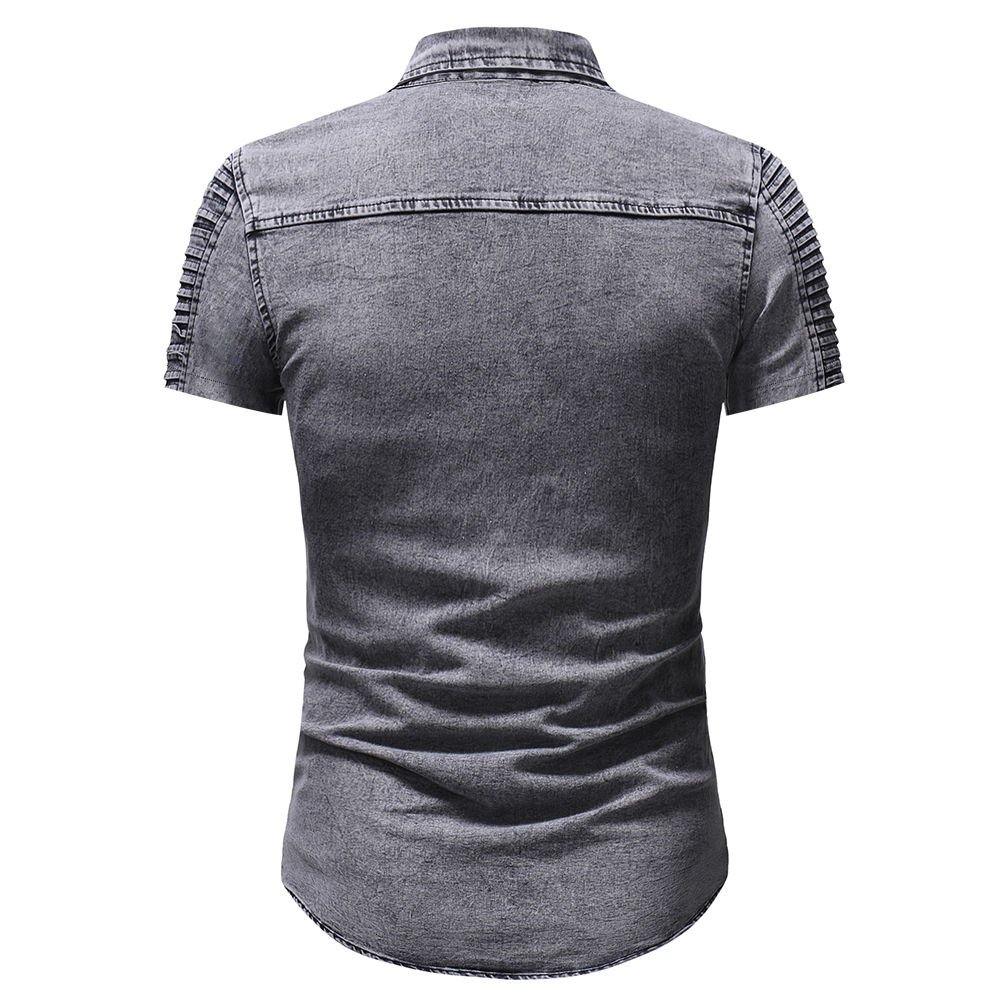Men's Casual Shirts Summer Men's Slim Fit Short Sleeve Denim Shirt Men's Casual Button Hip Hop Extreme Jeans Men's Blue Shirt 2304