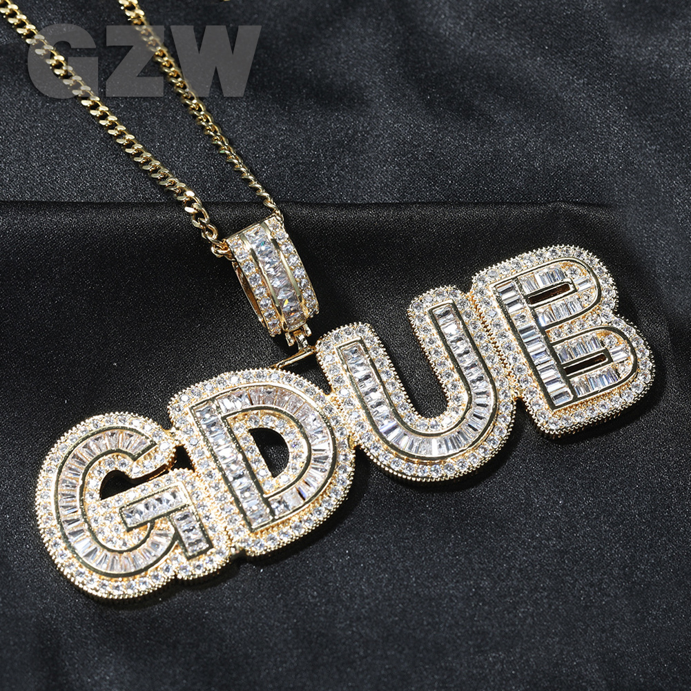 New Fashion Initial Letter Custom Name Pendant Necklace Personalized Iced Out Baguette Cubic Zirconia CZ 18K Real Gold Hip Hop DIY Anniversary Jewelry