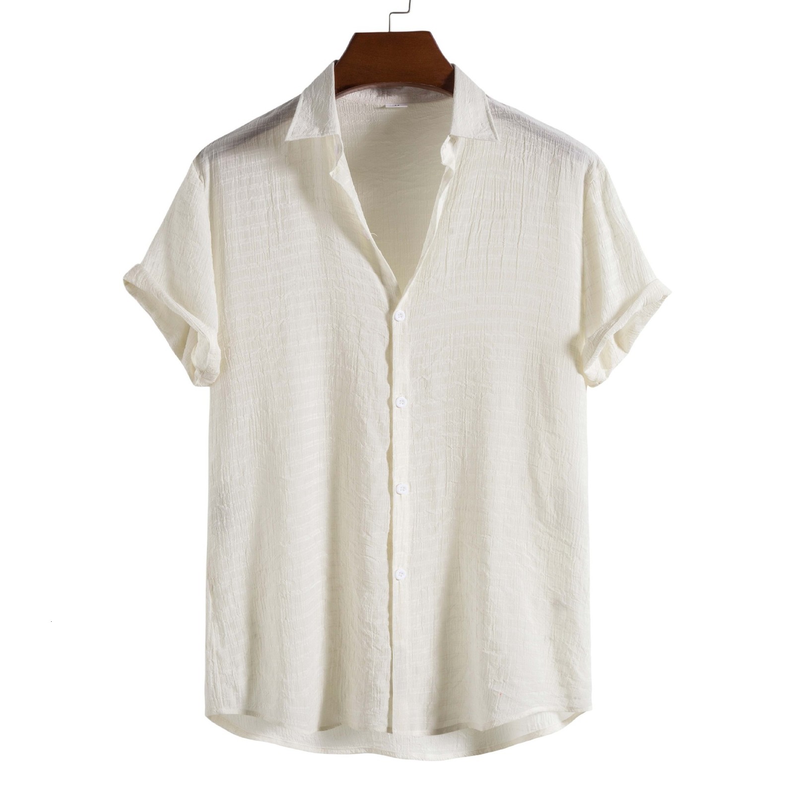 Men's Casual Shirts Summer Beige White Shirt Men's Fashion Trend Solid Color Shirt Men's Short Sleeve Shirt S-XXL 230412