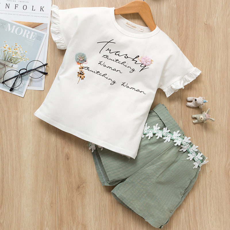 Clothing Sets Girls Summer Cotton Vest Twopiece Kid Clothes Set Cartoon Children Toddler Girl TopsShorts 230412