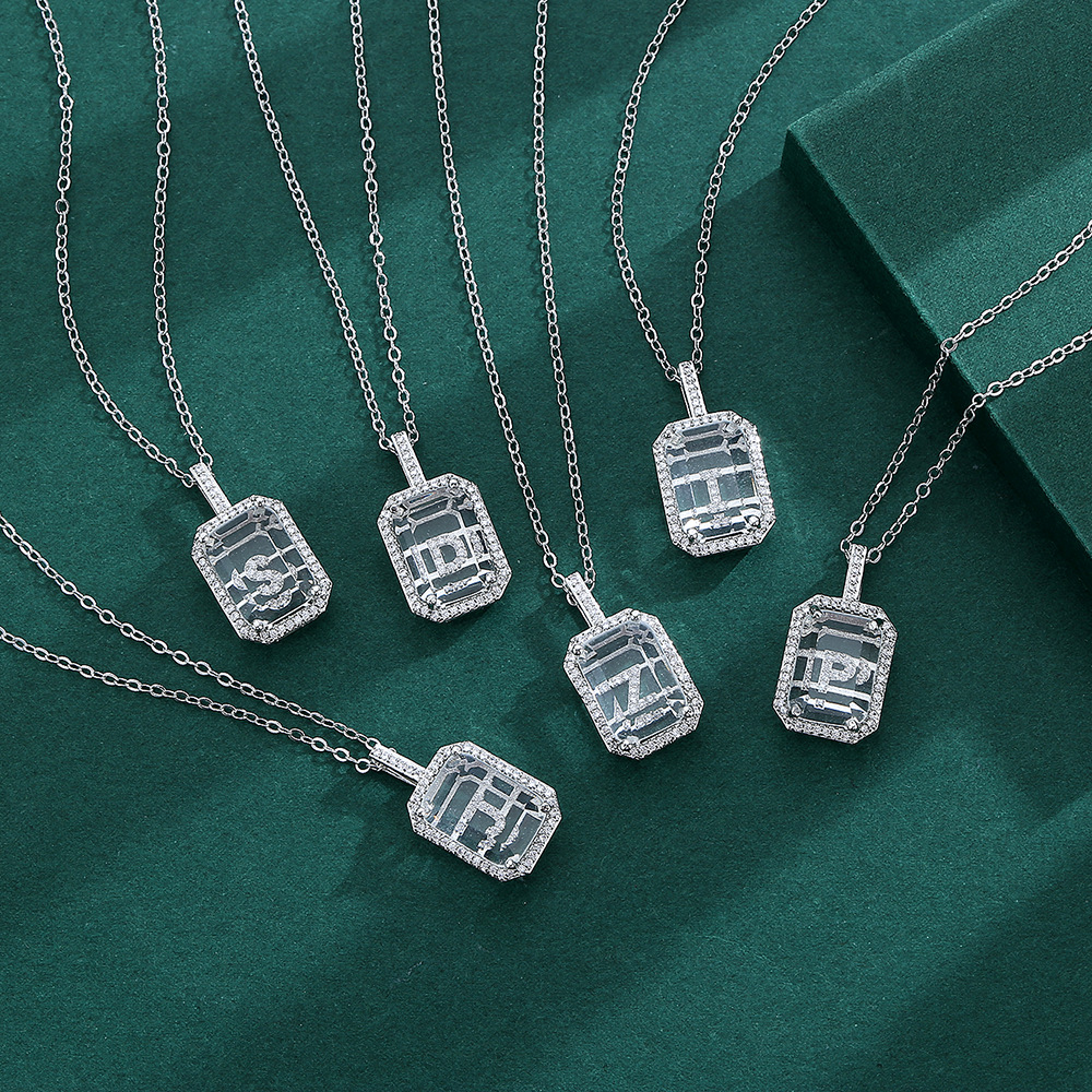 Fine 26 Letters Diamond Pendants 925 Sterling silver Wedding Pendant with Necklaces for Women Bridal Birthday Party jewelry Gift