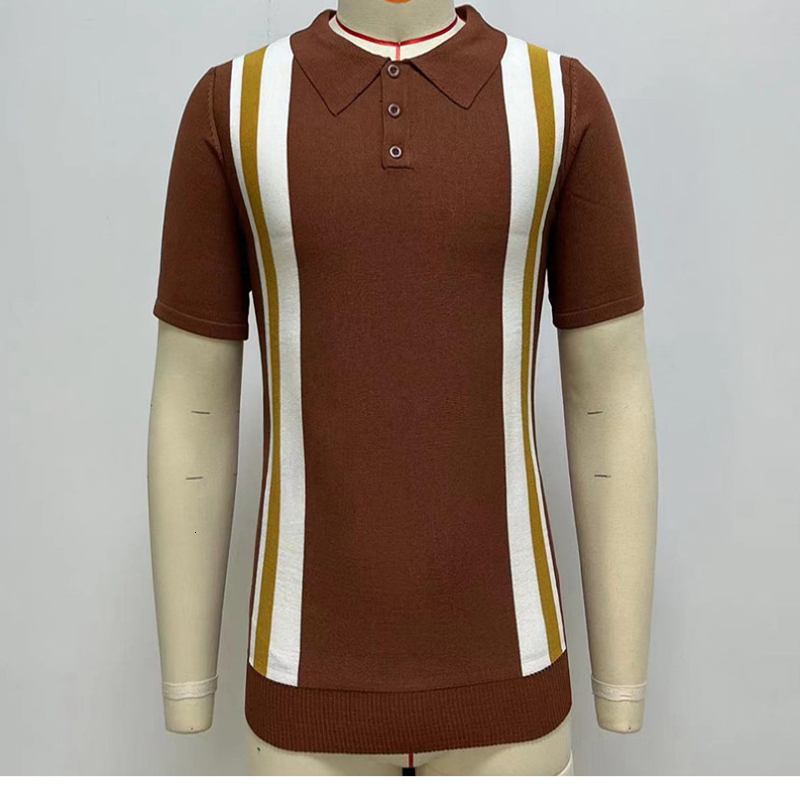 Men's Polos Summer Men's Short Sleeve Knitted Polo Shirt Cardigan Vintage Slim Fit Elastic T-shirt Top Class Business Casual Men's Shir