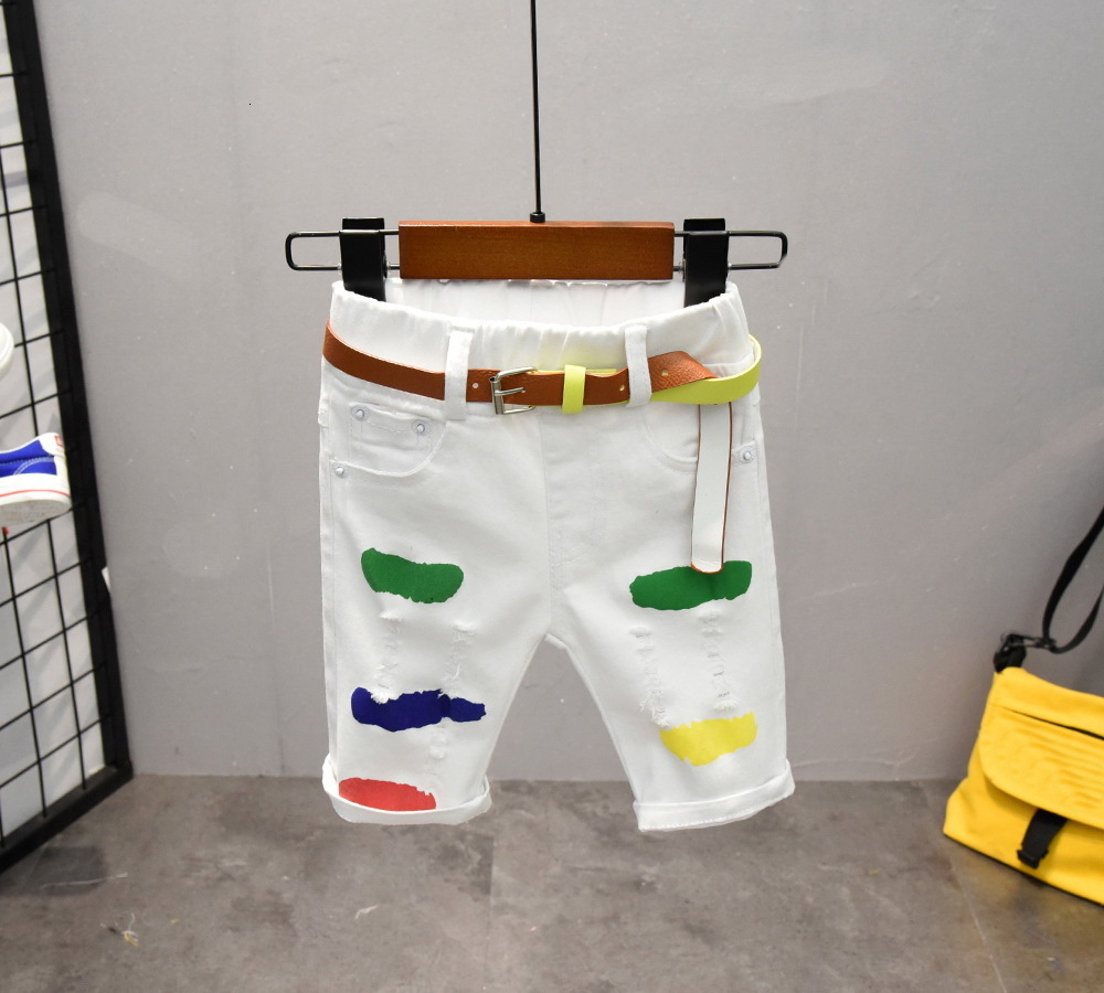 Shorts 27years Baby Boys Paint Ripped Casual for Summer Short Pants Pockets Hole White 230412