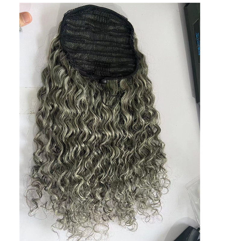 Salt and pepper gray lock braids ponytail silver grey coily curly brazilian hair drawstring ponytail clip in salt& pepper braids crinkle curls free sh