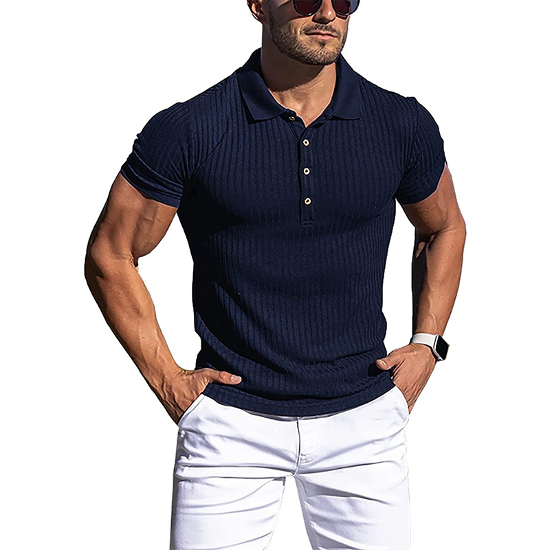 Men's Polos Men's threaded polo shirt summer running sports fitness suit muscle slimming short sleeved T-shirt V-neck casual top 230412