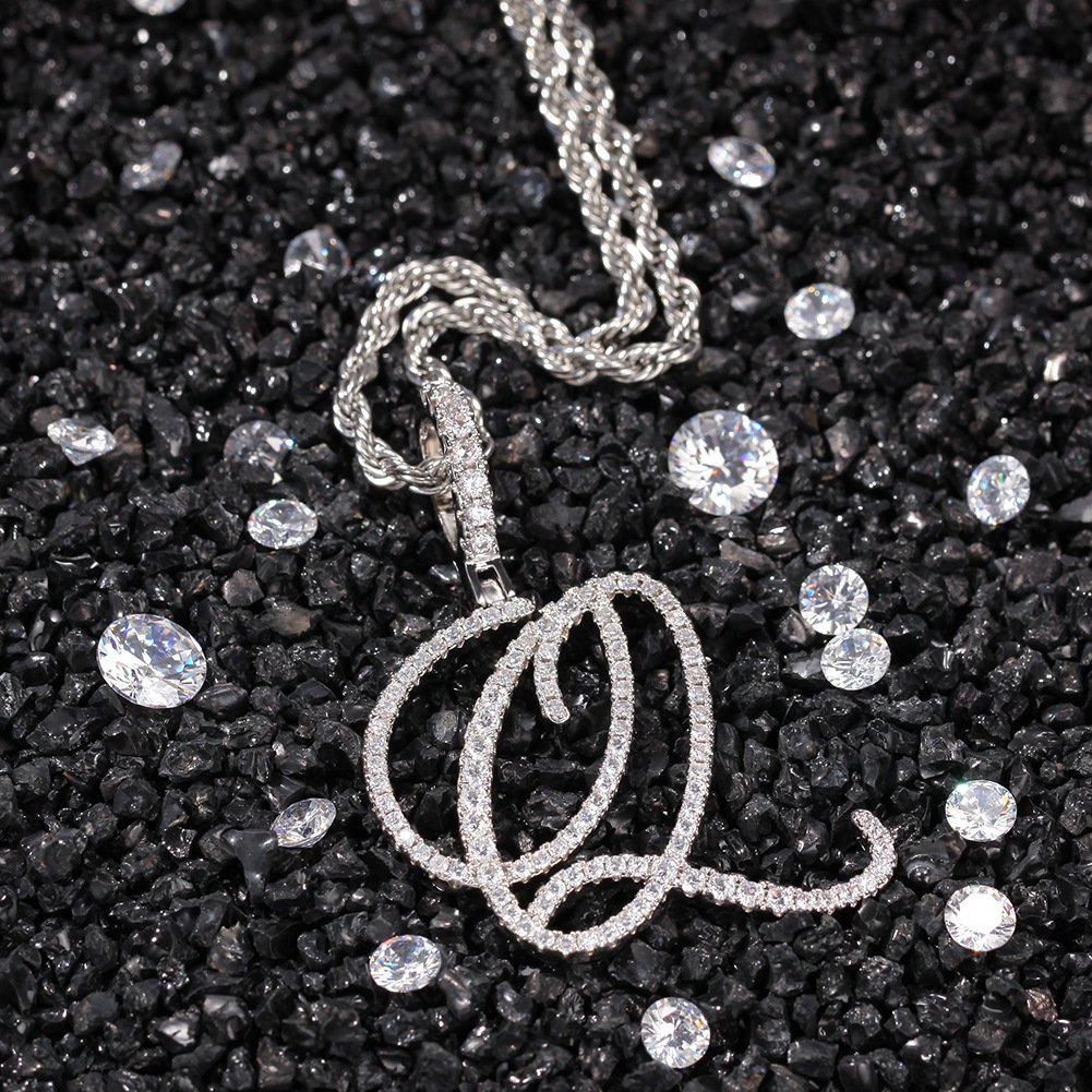 New Initial Letter Custom Name Pendant Necklace Cool Flowery Cursive Personalized Bling Cubic Zirconia CZ 18K Real Gold Hip Hop DIY Anniversary Jewelr