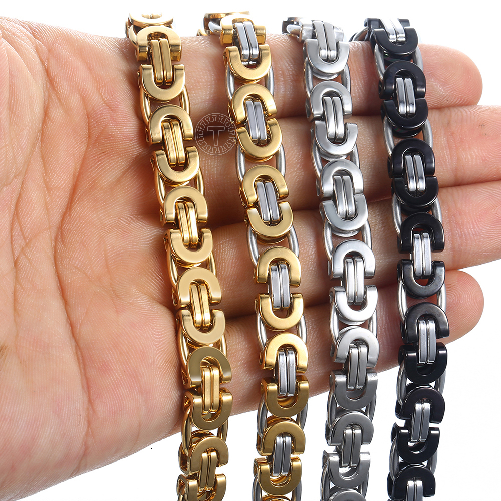 Charm Bracelets Davieslee Byzantine Chain Bracelet for Men Gold Black Silver Color Stainless Steel Mens Jewelry 6811mm LKBM31 230411