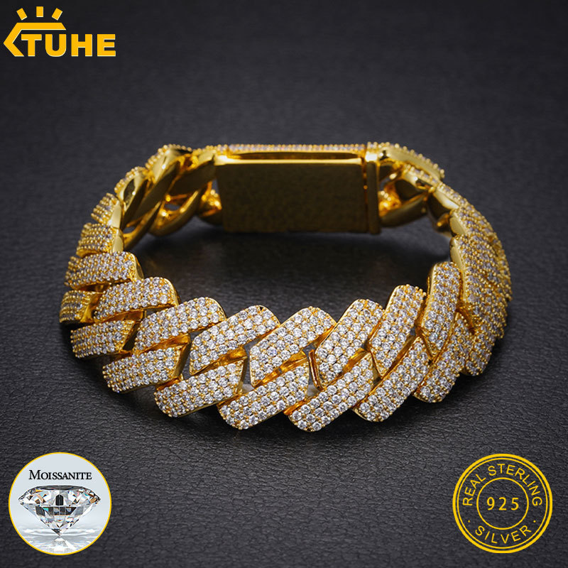 Chain Fine Jewelry VVS1 D Color Men Cuban Bracelet S925 Silver For Hip Hop 230411