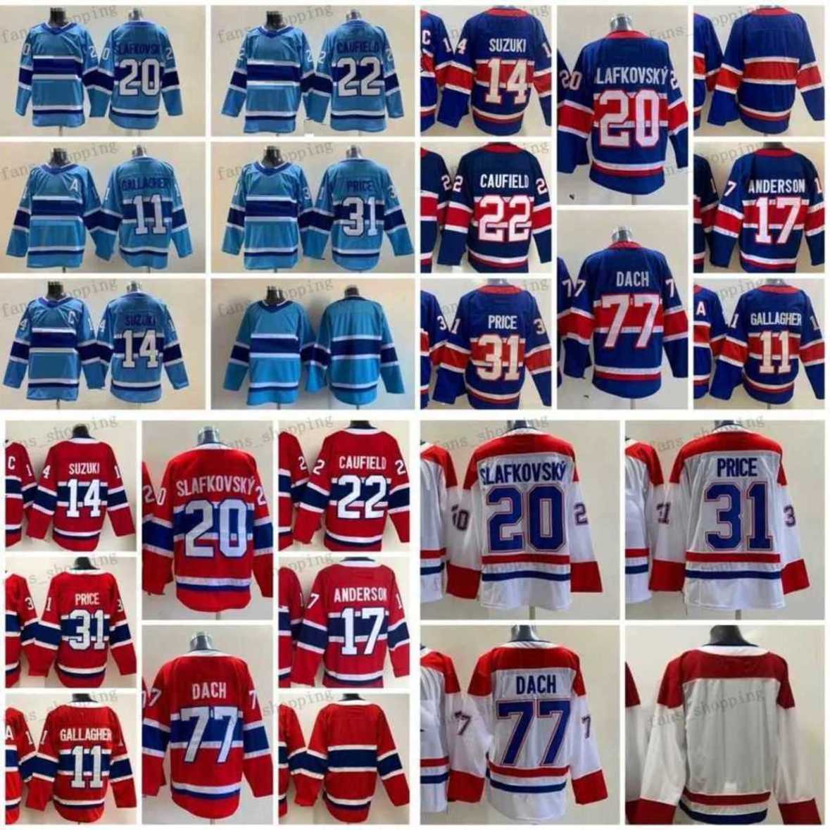 Ice Hockey 22 Cole Caufield Jerseys 20 Juraj Slafkovsky 77 Kirby Dach 14 Nick Suzuki 11 Brendan Gallagher 31 Carey Price Josh Anderson Reverse Retro Team Red Blue Mens