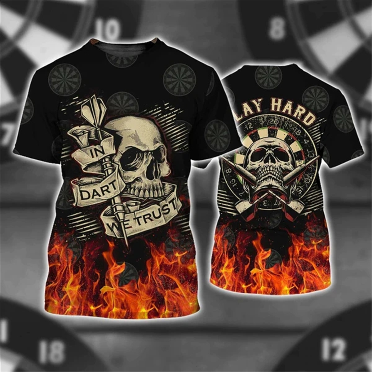 Men's T-Shirts In Dart We Trust Flame Skull 3D Tshirt Custom Name 3d Printed t shirts tees Men For Women short sleeve Gift for dart lover 230412